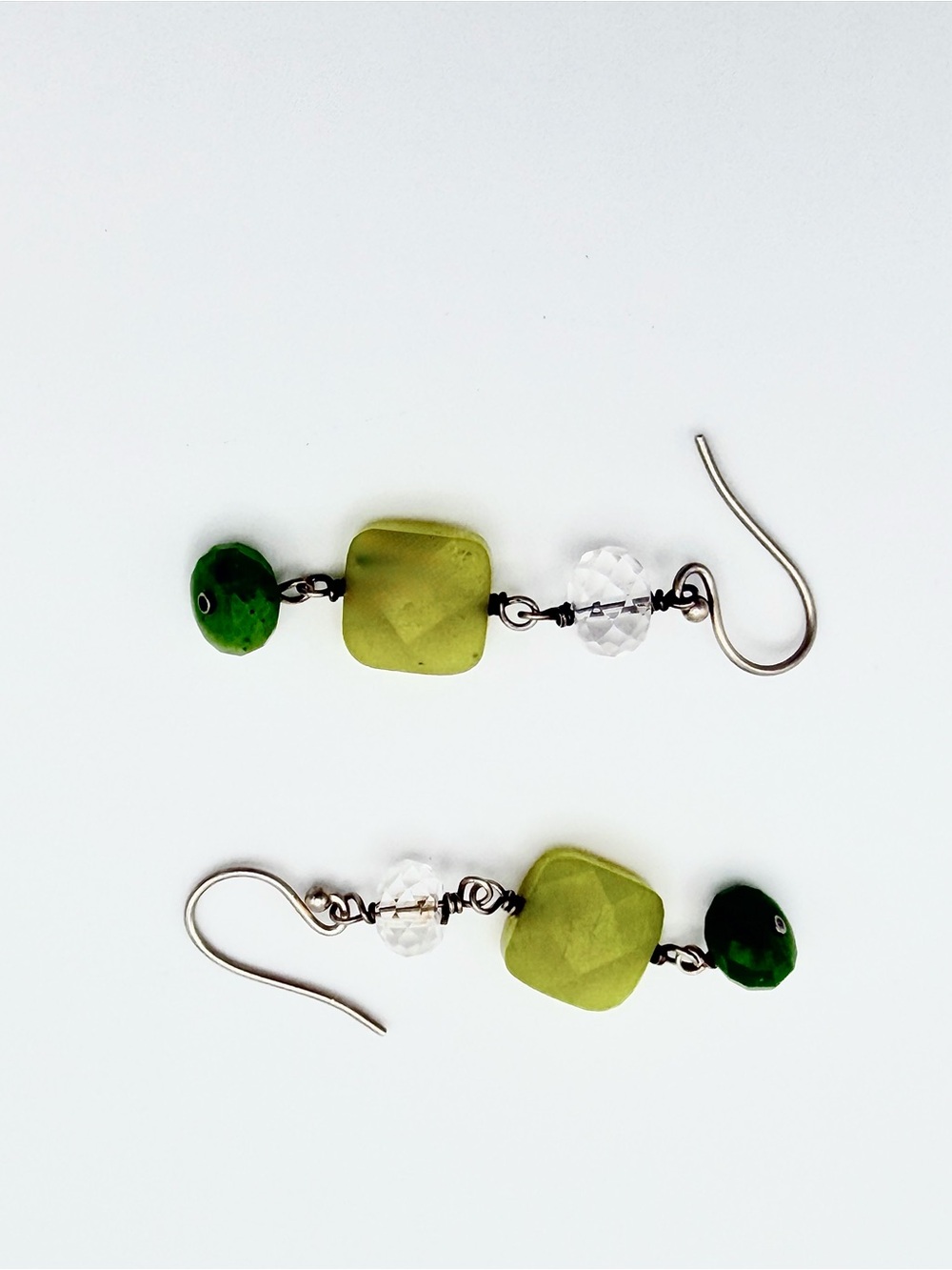 Silpada Sterling Silver Canadian & Olive Jade w/Crystal Bead Drop Earrings - Picture 8 of 11